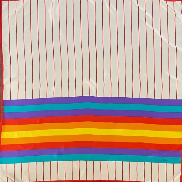Stunner Christian Dior Silk Scarf Rainbow Print Large 34 In Exc Cond Pride - Picture 3 of 9